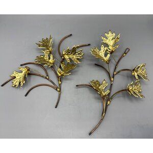Vintage Brass‎ Tone Metal Oak Leaf Wall Decor Set of 2